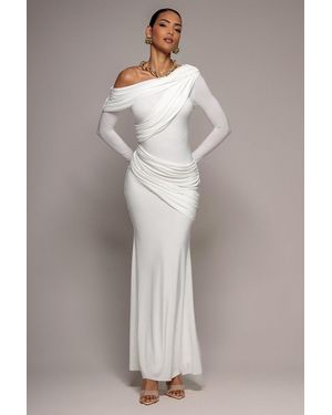 Goddiva Off Shoulder Gathered Panel Soft Touch Maxi Dress - Grey