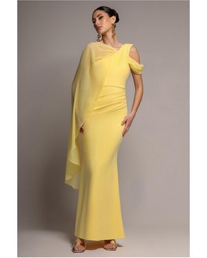 Goddiva One Shoulder Chiffon Cape Crepe Maxi Dress - Multicolour