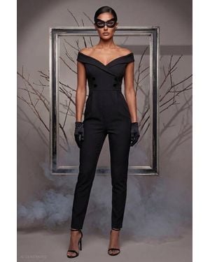 Goddiva Off The Shoulder Jumpsuit Catwoman-Inspired Halloween Costume - Grey