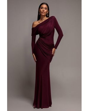 Goddiva Off Shoulder Gathered Panel Soft Touch Maxi Dress - Purple
