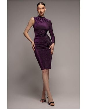 Goddiva Open Back One Sleeve Lurex Midi - Purple