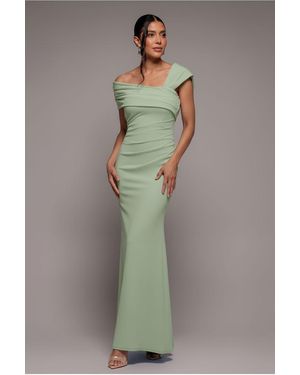 Goddiva One Shoulder Scuba Crepe Evening Maxi Dress - Green