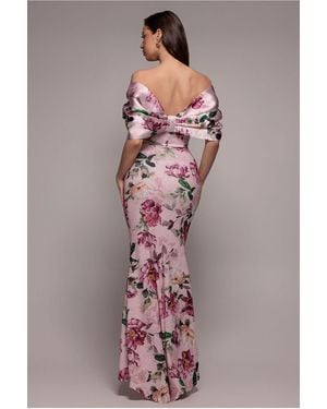 Goddiva Off Shoulder Floral Bow Back Maxi Dress - Pink