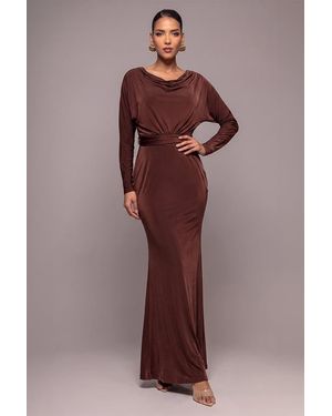 Goddiva Reversible Blouson Kimono Sleeve Maxi Dress - Brown