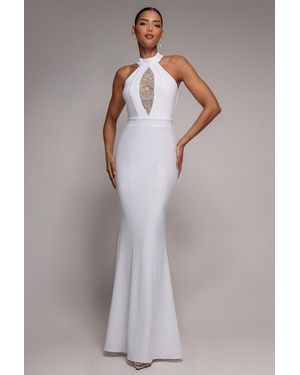 Goddiva Embellished High Neck Back Cut Out Maxi Dress - Grey