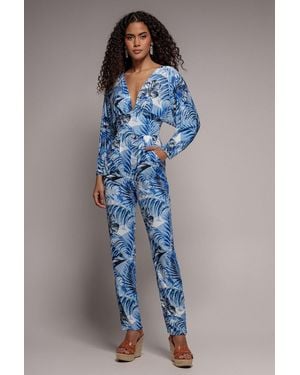 Goddiva Tropical Print Jumpsuit - Blue