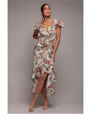 Goddiva Floral Wrap High And Low Midaxi Dress - Brown