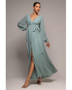 Goddiva Sustainable Front Split Wrap Style Chiffon Maxi Dress - Grey