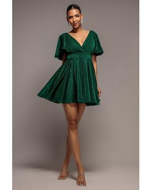 Goddiva Sparkle Lurex Mini Skater Dress - Green