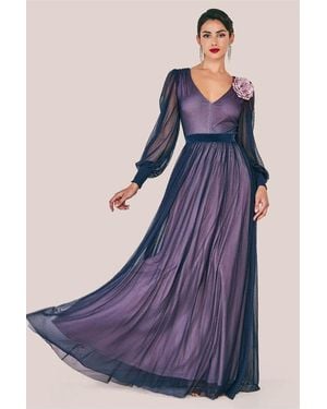 Goddiva Corsage V-neck Dobby Mesh Maxi - Purple