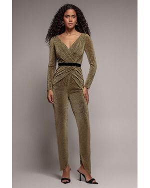 Goddiva Lurex Wrap Bodice Jumpsuit - Brown
