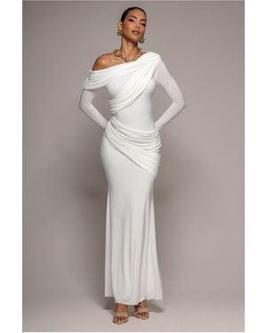 Goddiva Off Shoulder Gathered Panel Soft Touch Maxi Dress - Grey