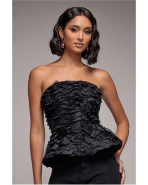 Goddiva Peplum 3D Textured Boob Tube Lace Up Corset - Black
