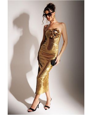 Goddiva Liquid Sequin Boobtube Midaxi With Corsage - Metallic