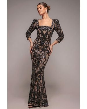 Goddiva Square Neck Scalloped Lace Maxi - Black