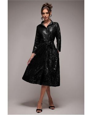 Goddiva Sequin Skater Shirt Dress - Black