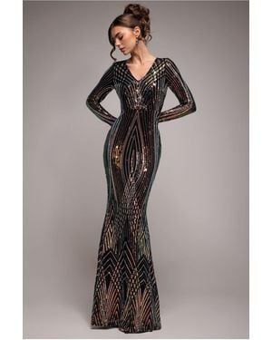 Goddiva Two Toned V Neck Sequin Maxi - Black