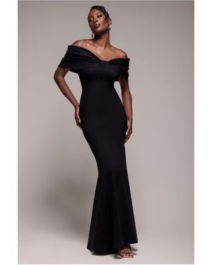 Goddiva Bardot Bow Neck Maxi Dress - Black