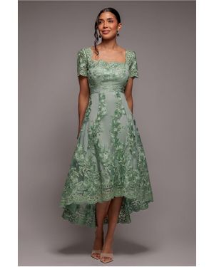 Goddiva Scalloped Neck Embroidered Lace High Low Midi Dress - Green
