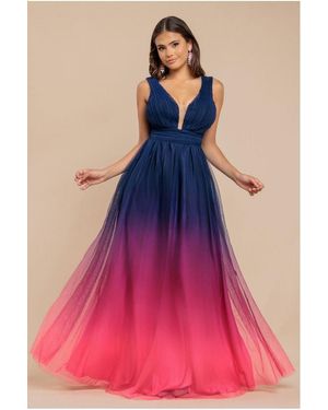 Goddiva Sleeveless Ombre Pleated A-Line Maxi Dress - Pink