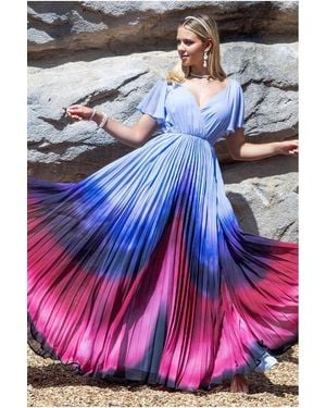 Goddiva Wavy Ombre A-Line Chiffon Maxi Dress - Blue