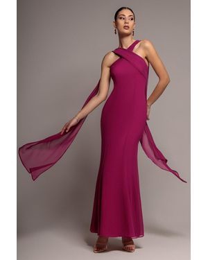 Goddiva Cross Front Scarf Back Chiffon Mermaid Maxi Dress - Multicolour