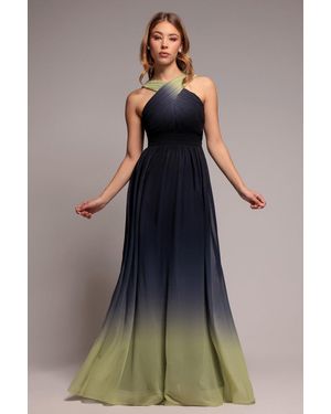 Goddiva Ombre Cross Front Pleated Maxi Dress - Blue