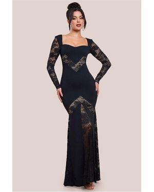 Goddiva Scuba & Lace Long Sleeve Maxi Dress - Black