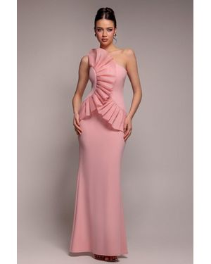 Goddiva One Shoulder Pleated Fan Maxi Dress - Pink