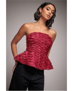 Goddiva Peplum 3D Textured Boob Tube Lace Up Corset