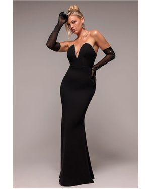 Goddiva Strapless Super Plunge Diamante Neck Maxi Dress - Black