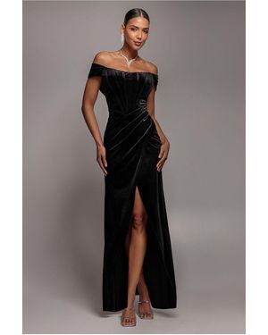 goddiva draped shoulder velvet corset midi dress reviews Goddiva Draped Shoulder Velvet Corset Maxi Dress in Red