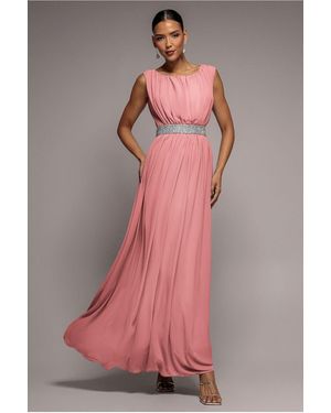 Goddiva Chiffon Maxi With Embellished Belt - Pink