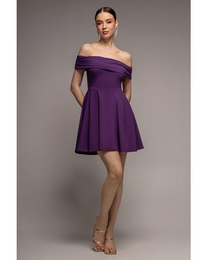 Goddiva Bardot Scuba Crepe Skater Mini Dress - Purple