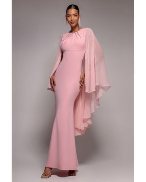 Goddiva Cape Sleeve Chiffon And Scuba Crepe Maxi Dress - Pink