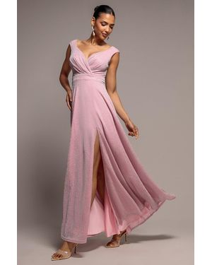 Goddiva Crossover Lurex Glitter Maxi Dress - Pink