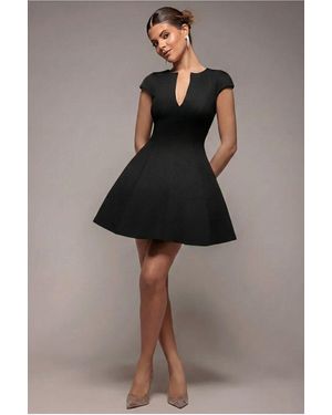 Goddiva Cap Sleeve Plunging V-Neckline Skater Mini Dress - Black