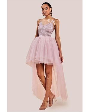 Goddiva High Low Tulle Mini With Lace Bodice - Pink
