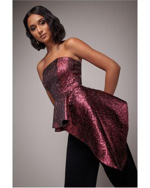 Goddiva Boob Tube Jacquard Top With Asymmetric Peplum Frill - Red