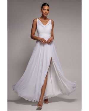 Goddiva Chiffon Cowl Twisted Rope Strap Lace-Up Flared Maxi Dress - Grey