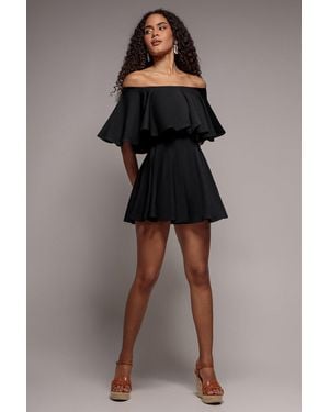Goddiva Off The Shoulder Frill Neck Skater Playsuit - Black