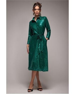 Goddiva Sequin Skater Shirt Dress - Blue