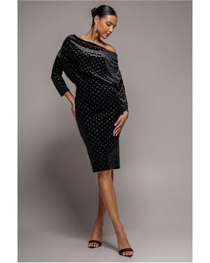 Goddiva Glitter Velvet Cowl Neck Sheath Midi Dress - Black