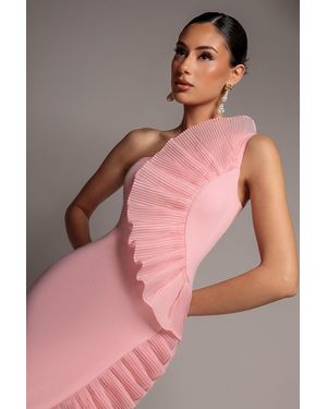 Goddiva One Shoulder Pleated Fan Midi Dress - Pink