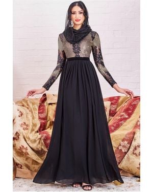 Goddiva Modesty Sequin Mesh Bodice Maxi Dress - Black