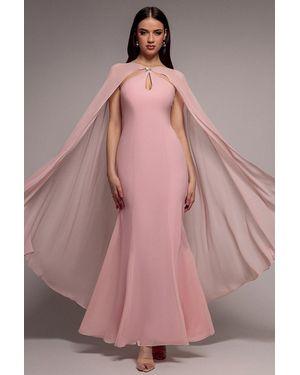Goddiva Multiway Cape Chiffon With Embellished Trim Maxi Dress - Pink