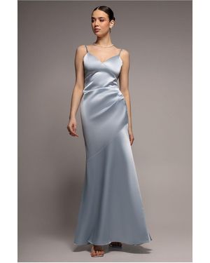 Goddiva Cowl Back Satin Maxi Dress - Blue