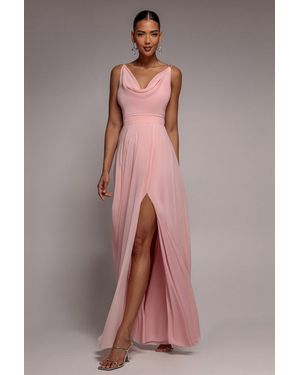 Goddiva Chiffon Cowl Twisted Rope Strap Lace-Up Flared Maxi Dress - Brown