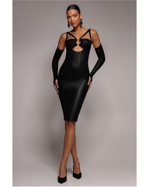City Goddess Faux Leather Cut Out Sheath Midi Dress - Black