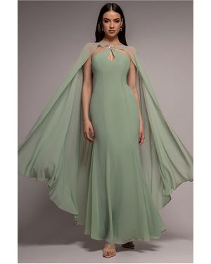 Goddiva Multiway Cape Chiffon With Embellished Trim Maxi Dress - Green